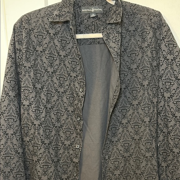 Beverly Hills Polo Club Black Velvet Patterned Casual Button Down Shirt - Picture 3 of 4